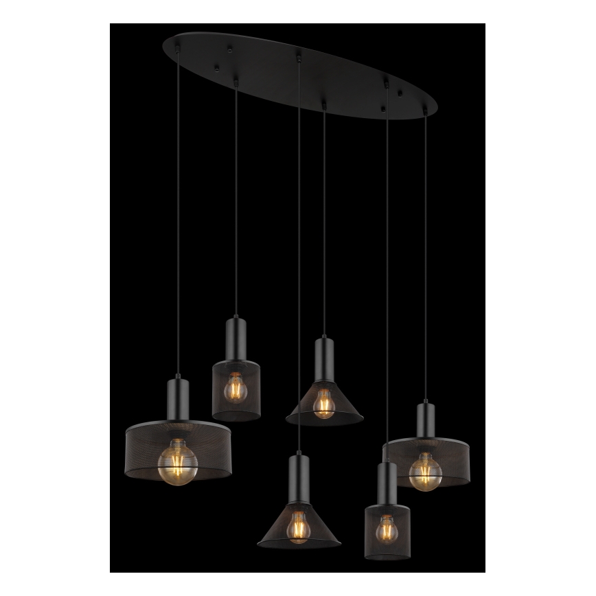 Globo 15648-6H - JEDD riippuvalaisin vaijerilla 6xE27/60W/230V musta