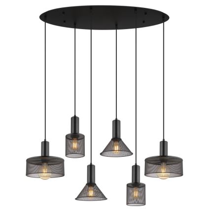 Globo 15648-6H - JEDD riippuvalaisin vaijerilla 6xE27/60W/230V musta