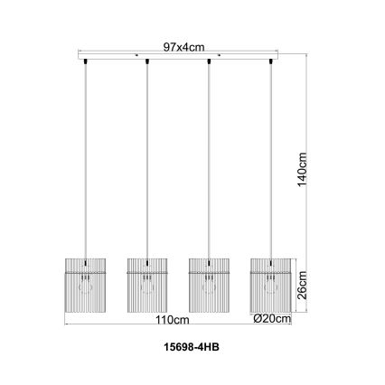 Globo - Riippuvalaisin vaijerilla 4xE27/60W/230V