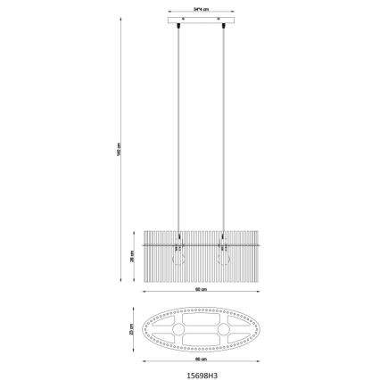Globo - Kattokruunu johdossa 2xE27/60W/230V musta