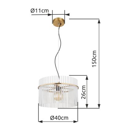 Globo - Kattokruunu johdossa 1xE27/60W/230V halkaisija 40 cm kulta