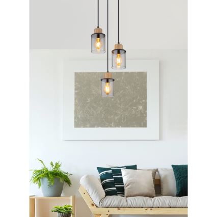 Globo - Kattokruunu johdossa 3xE27/15W/230V halkaisija 27 cm tammi