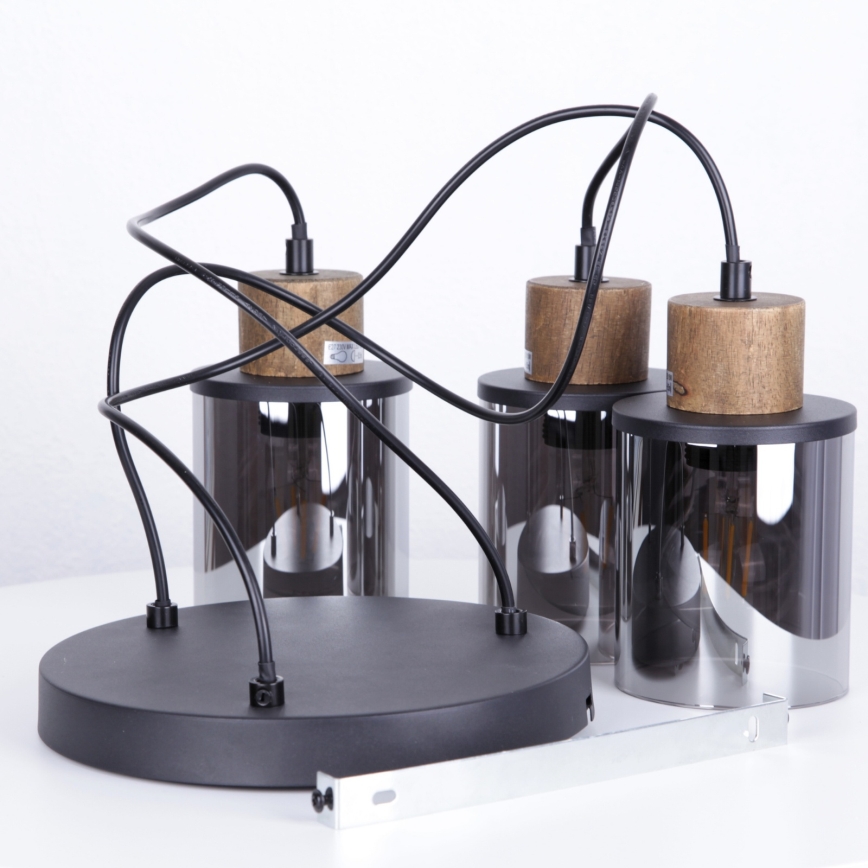 Globo - Kattokruunu johdossa 3xE27/15W/230V halkaisija 27 cm tammi