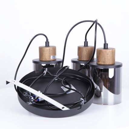 Globo - Kattokruunu johdossa 3xE27/15W/230V halkaisija 27 cm tammi