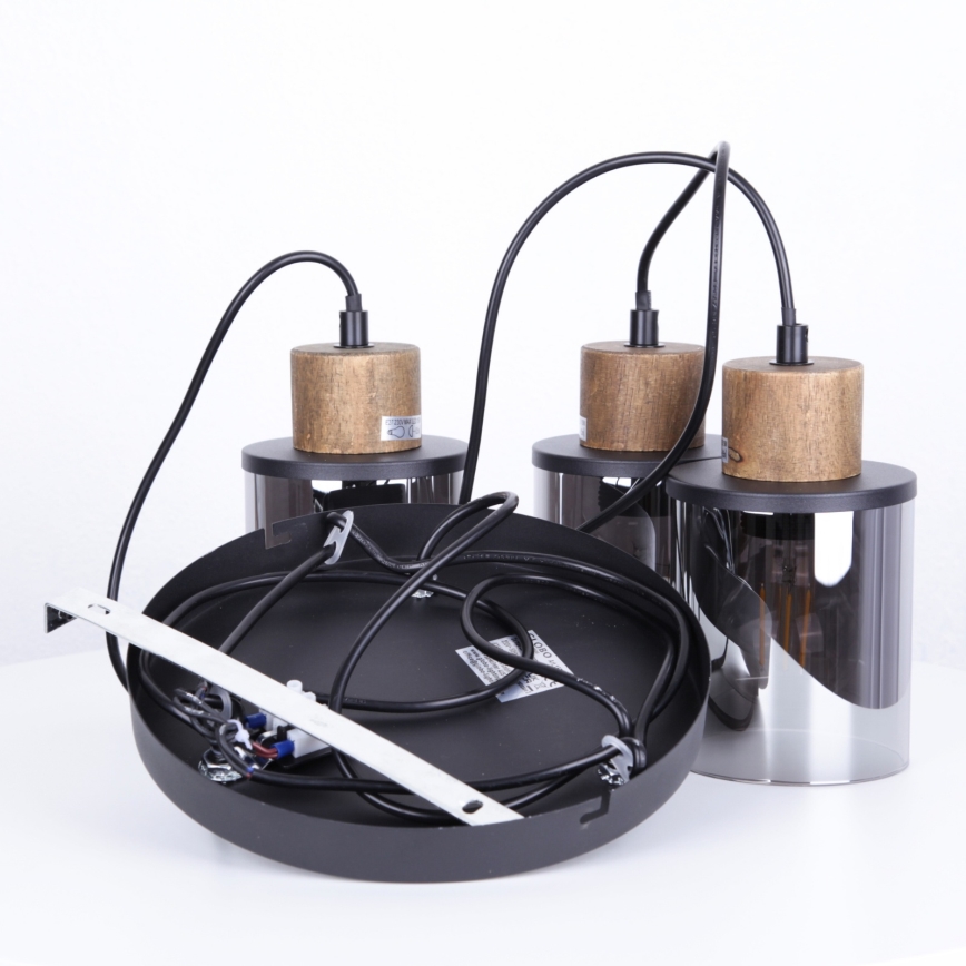 Globo - Kattokruunu johdossa 3xE27/15W/230V halkaisija 27 cm tammi