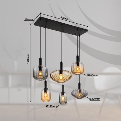 Globo - Ripustettava kattokruunu vaijerilla 6xE27/60W/230V