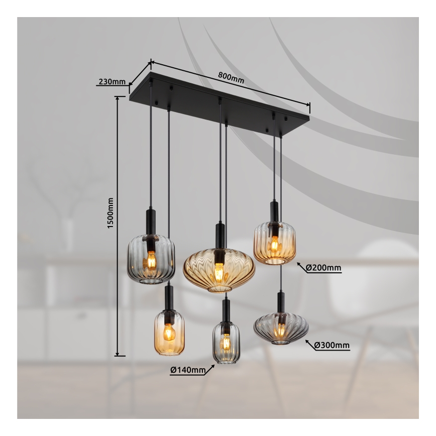 Globo - Ripustettava kattokruunu vaijerilla 6xE27/60W/230V