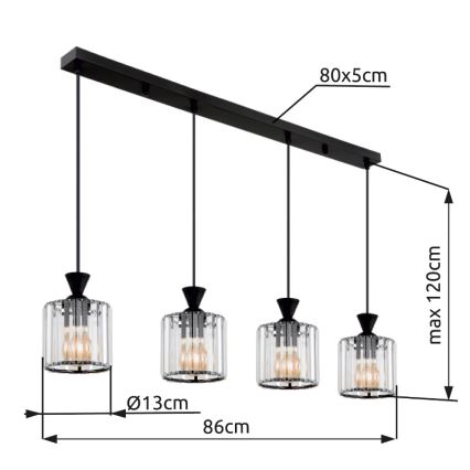 Globo - Kattokruunu johdossa 4xE27/60W/230V musta