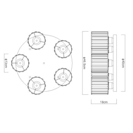 Globo - Kiinteä kattokruunu 5xE27/60W/230V halkaisija 46,5 cm musta