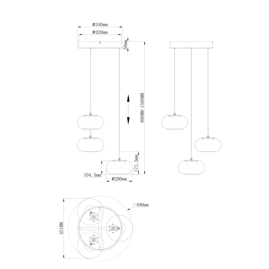 Globo - LED-kattokruunu johdossa 3xLED/6W/230V