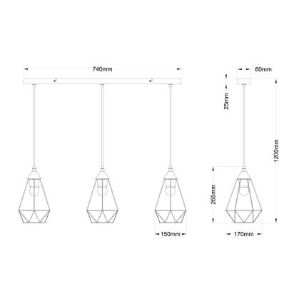 Globo - Kattokruunu johdossa 3xE27/60W/230V