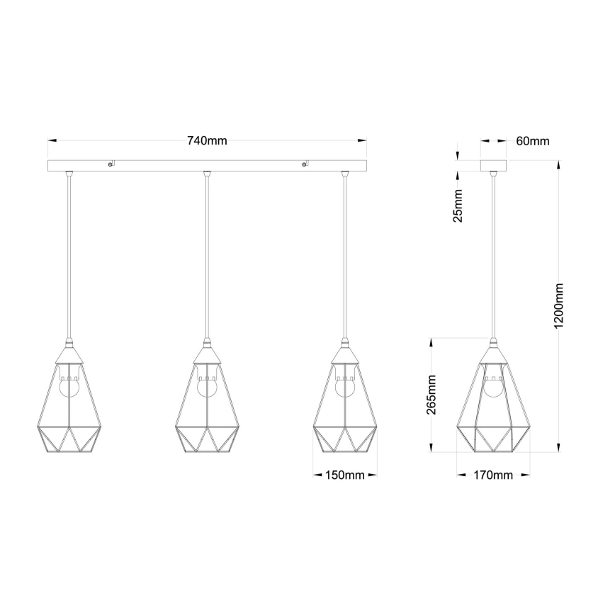 Globo - Kattokruunu johdossa 3xE27/60W/230V