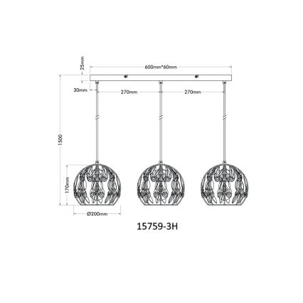 Globo - Riippuvalaisin vaijerilla 3xE27/40W/230V