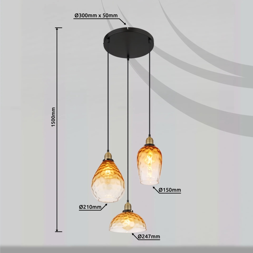 Globo - Kattokruunu johdossa 3xE27/60W/230V halkaisija 46 cm oranssi