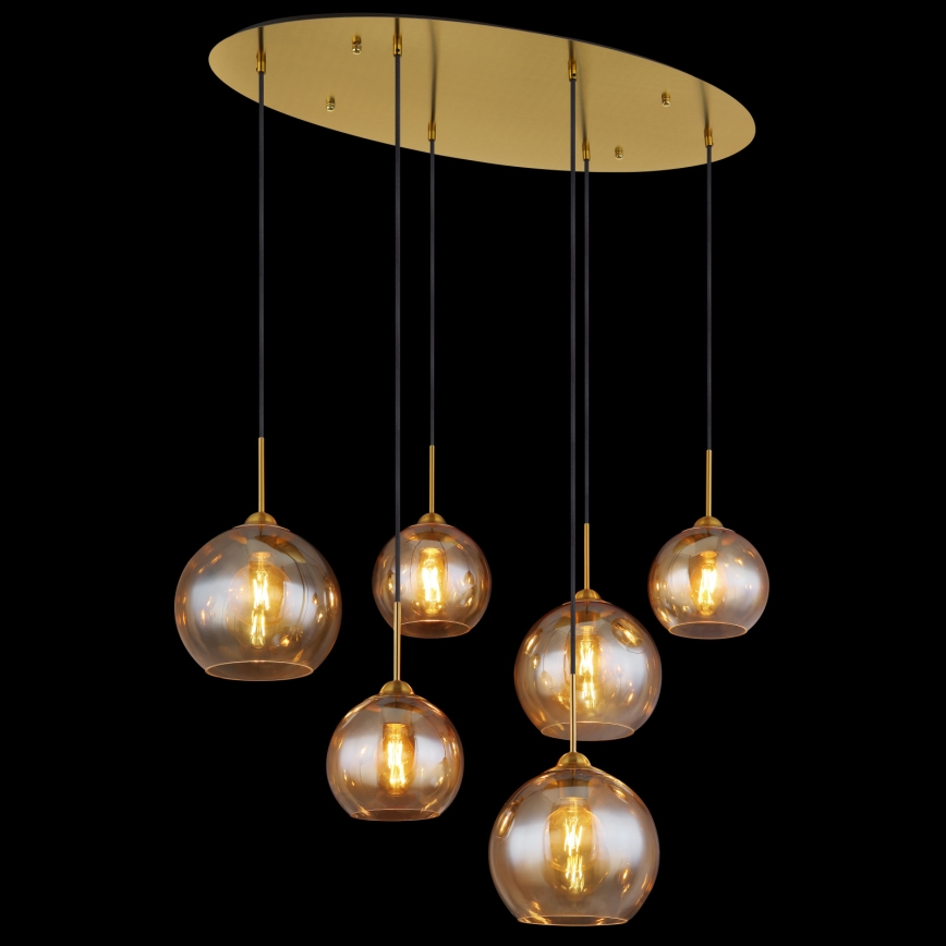 Globo - Vaijerilla roikkuva kattokruunu 6xE27/60W/230V messinki