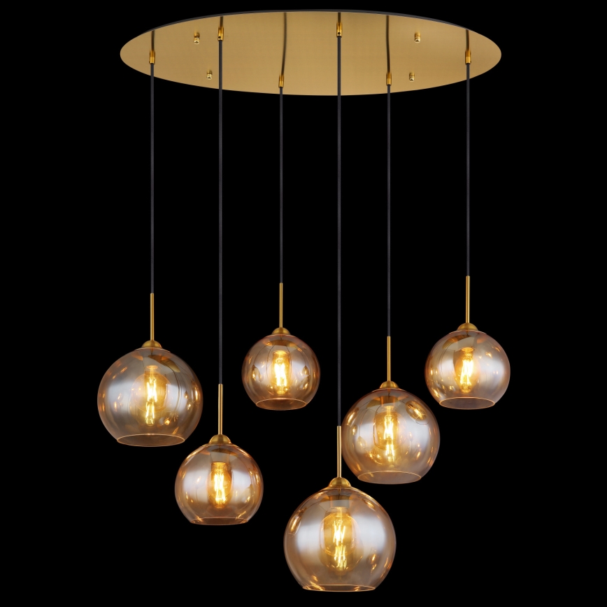 Globo - Vaijerilla roikkuva kattokruunu 6xE27/60W/230V messinki
