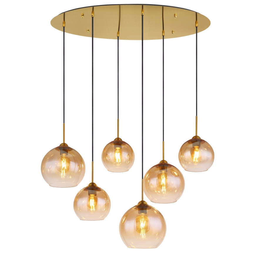 Globo - Vaijerilla roikkuva kattokruunu 6xE27/60W/230V messinki
