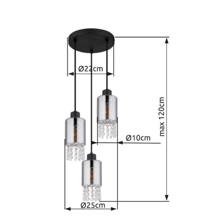 Globo - Kattokruunu johdossa 3xE27/40W/230V halkaisija 25 cm musta