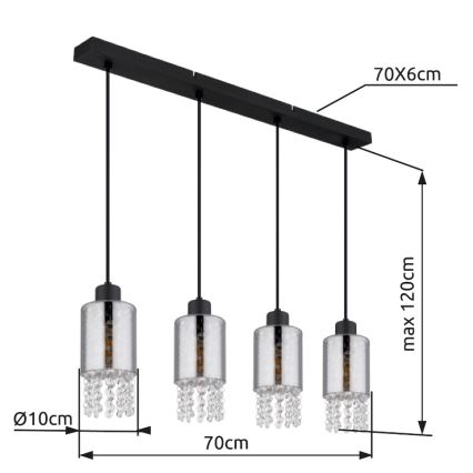 Globo - Kattokruunu johdossa 4xE27/40W/230V musta