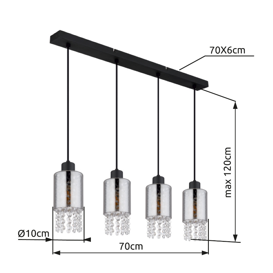 Globo - Kattokruunu johdossa 4xE27/40W/230V musta