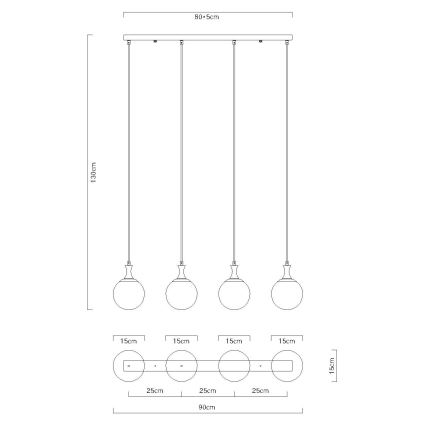Globo - Kattokruunu johdossa 4xE27/10W/230V musta