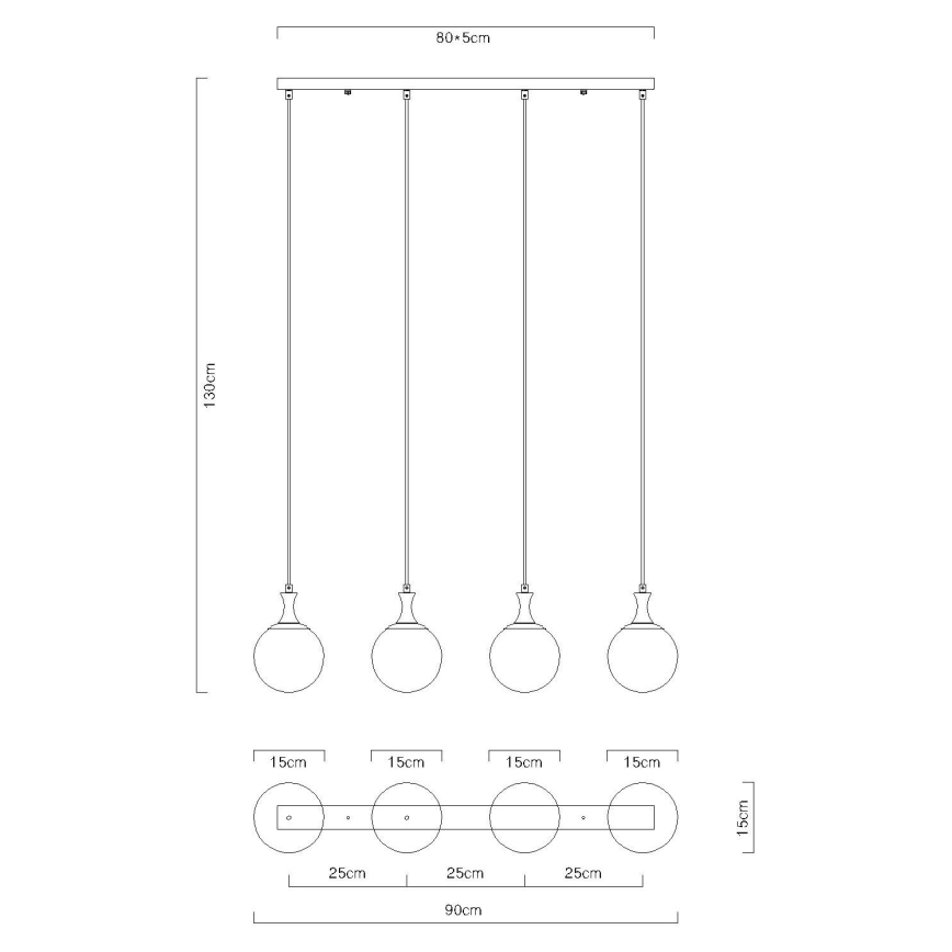 Globo - Kattokruunu johdossa 4xE27/10W/230V musta