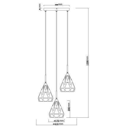 Globo - Kattokruunu johdossa 3xE27/40W/230V