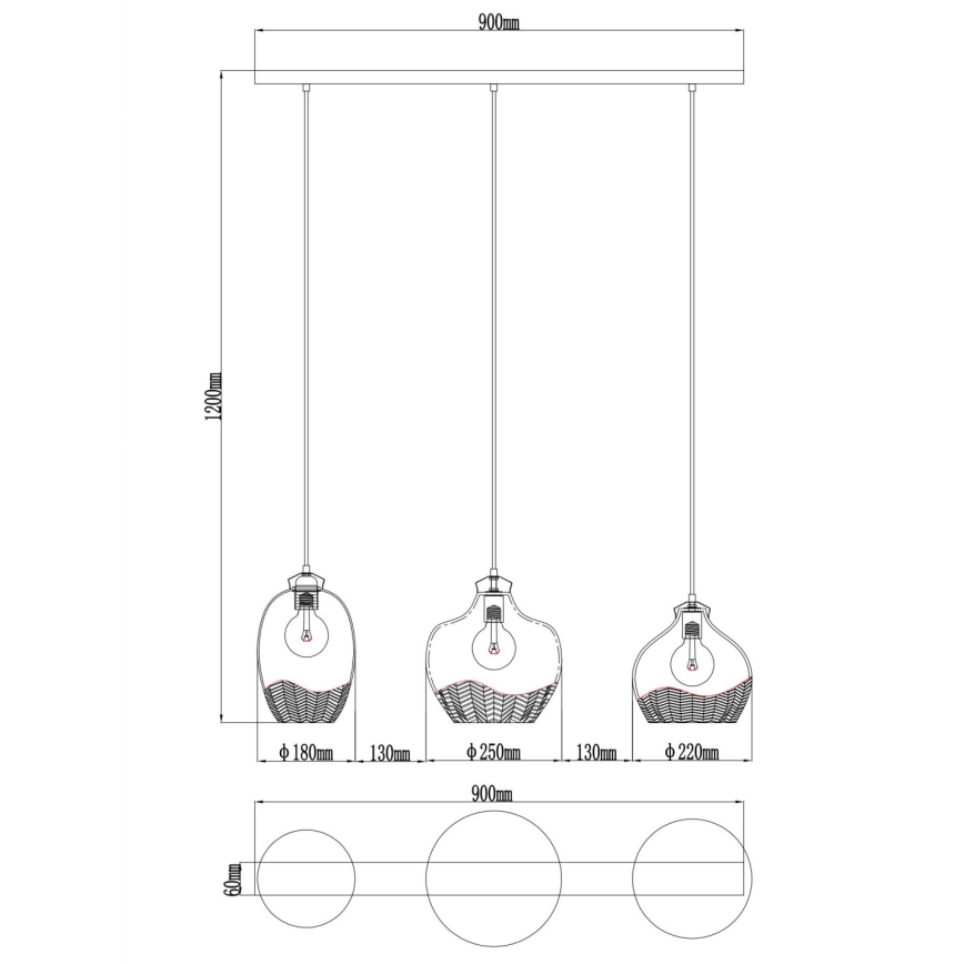 Globo - Riippuvalaisin kaapelilla 3xE27/60W/230V