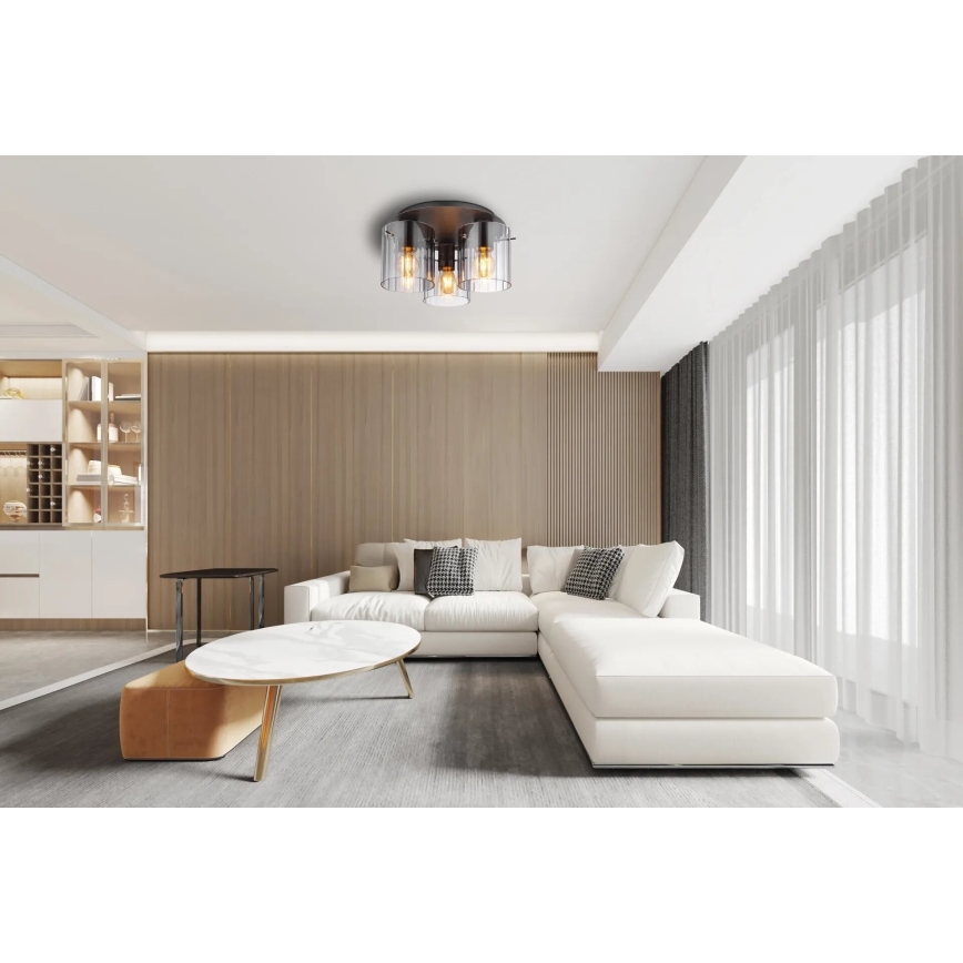 Globo - Kattovalo 3xE27/40W/230V halkaisija 37 cm harmaa