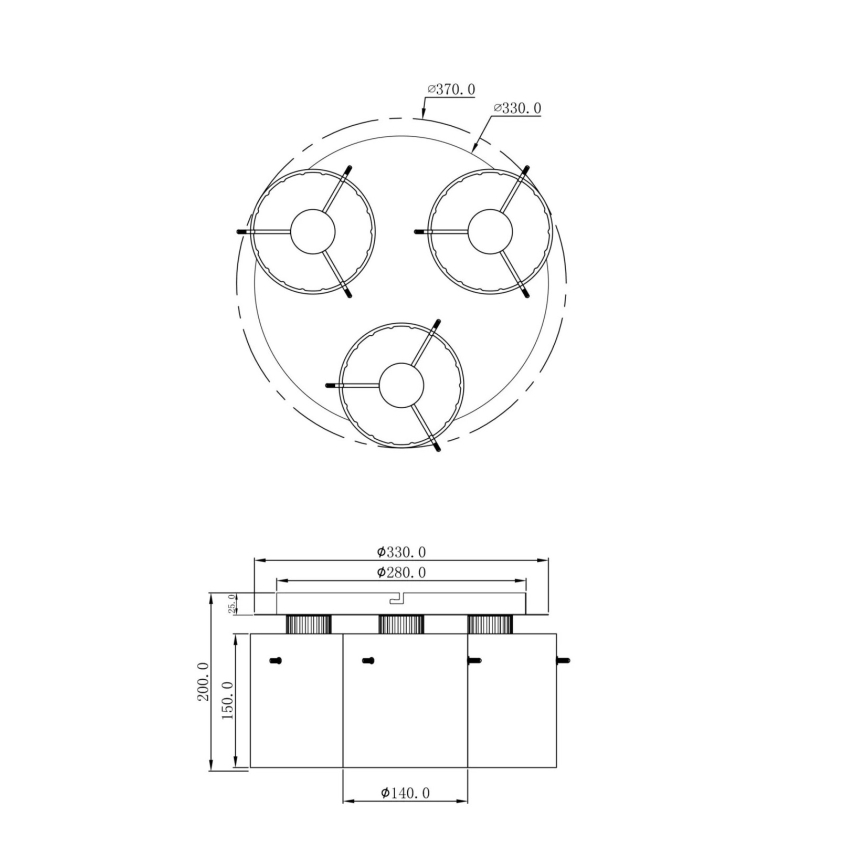 Globo - Kattovalo 3xE27/40W/230V halkaisija 37 cm harmaa