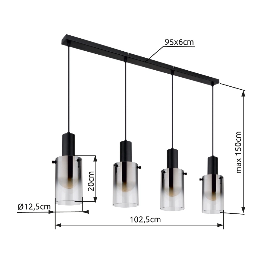 Globo - Kattokruunu johdossa 4xE27/40W/230V musta
