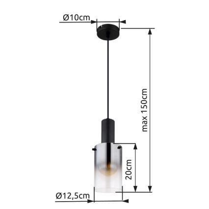 Globo - Kattokruunu johdossa 1xE27/40W/230V halkaisija 12,5 cm musta