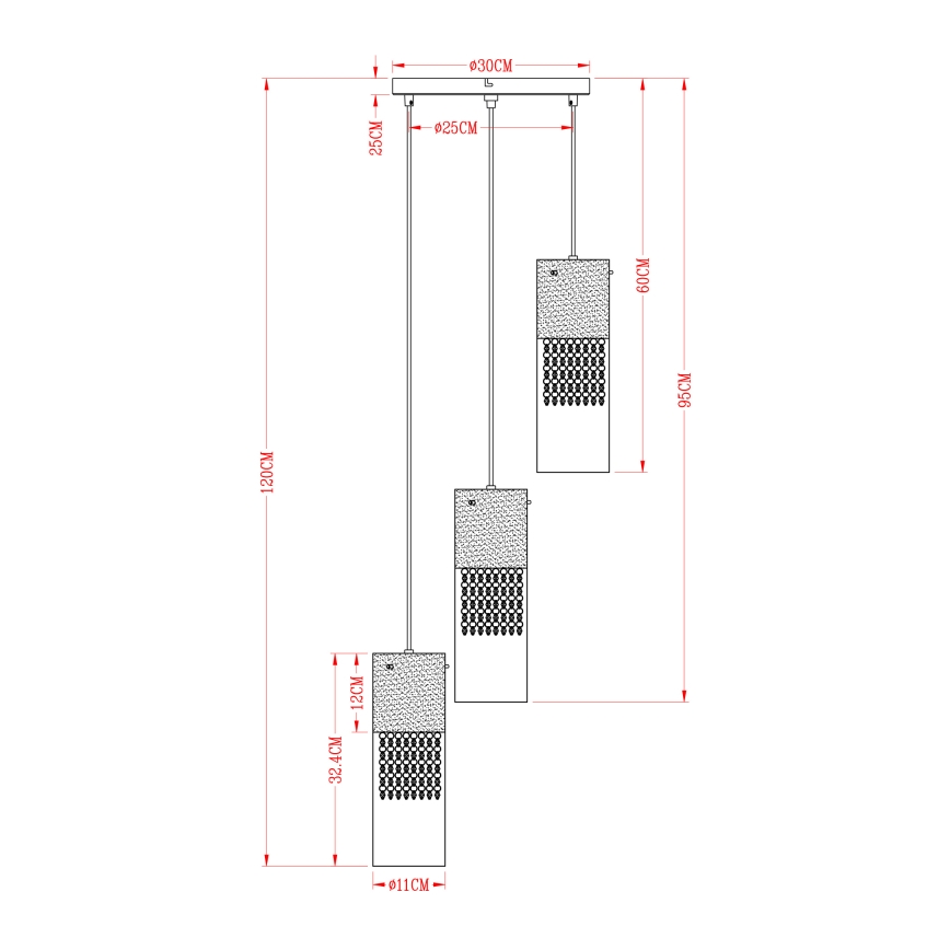 Globo - Kattokruunu johdossa 3xE27/60W/230V halkaisija 30 cm kulta