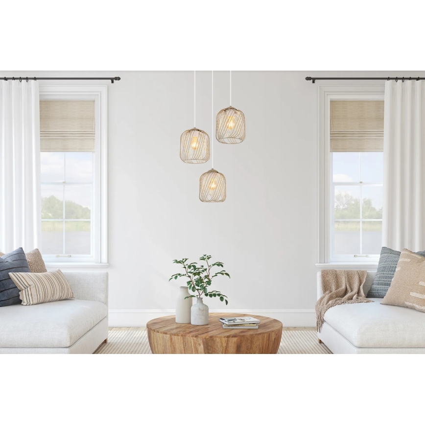 Globo - Riippuvalaisin vaijerilla 3xE27/40W/230V beige/valkoinen