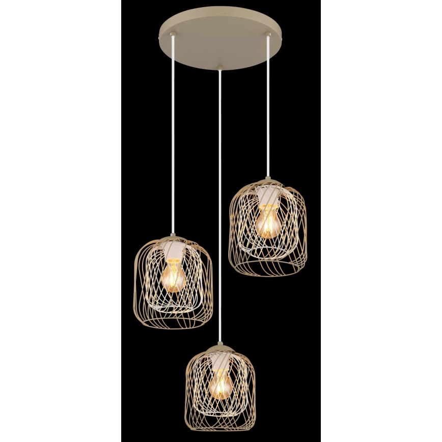 Globo - Riippuvalaisin vaijerilla 3xE27/40W/230V beige/valkoinen