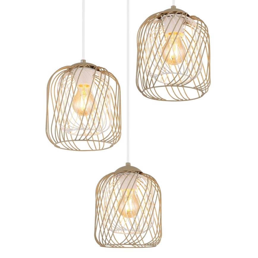 Globo - Riippuvalaisin vaijerilla 3xE27/40W/230V beige/valkoinen