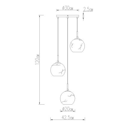 Globo - Riippuvalaisin vaijerilla 3xE27/60W/230V halkaisija 42,5 cm