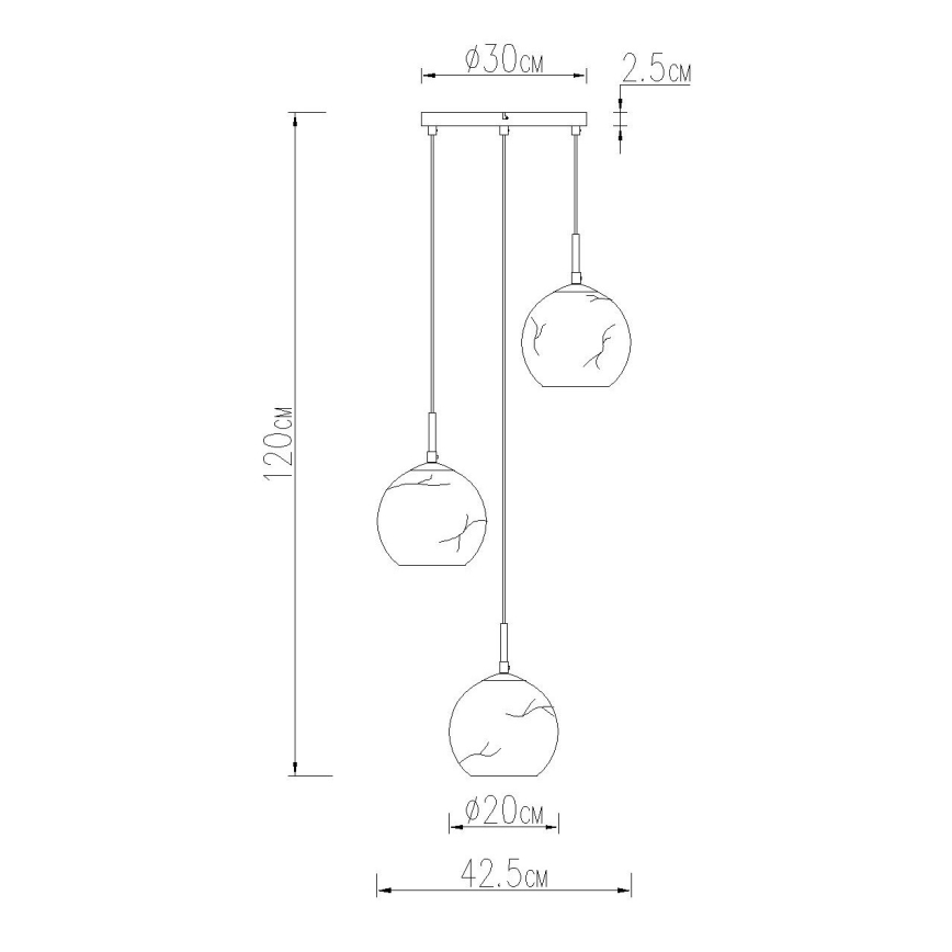 Globo - Riippuvalaisin vaijerilla 3xE27/60W/230V halkaisija 42,5 cm