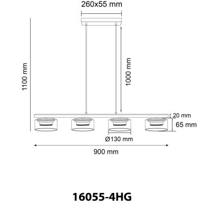 Globo - LED-kattokruunu johdossa 4xGX53/6W/230V savuinen/ruskea