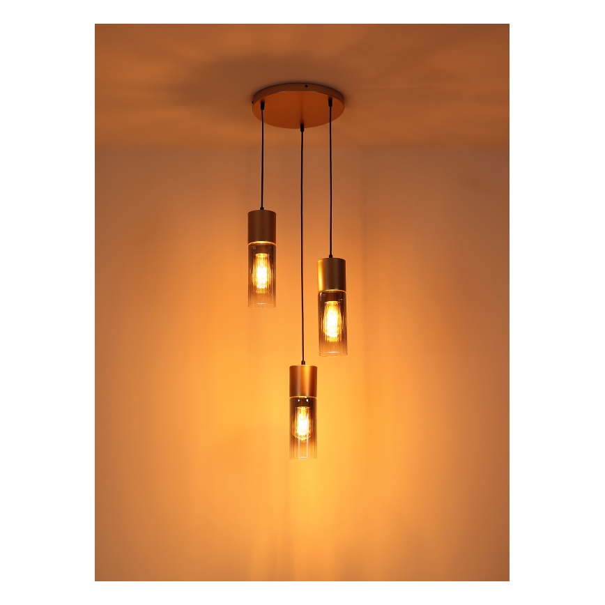 Globo - Pronssinvärinen riippuvalaisin kaapelilla, 3 x E27 / 25 W / 230 V, Ø 30 cm