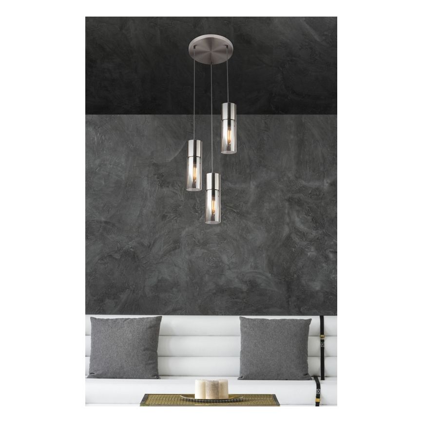 Globo - Kattokruunu johdossa 3xE27/25W/230V halkaisija 30 cm mattakromi