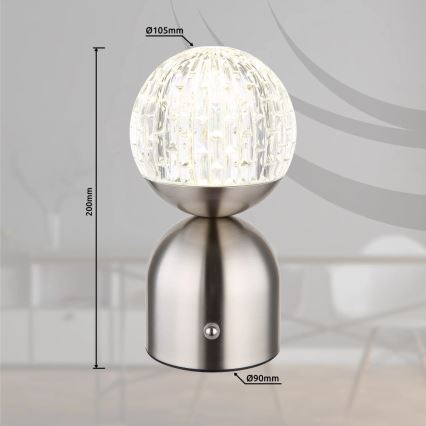 Globo - Himmennettävä LED-kosketuspöytävalaisin LED/2,5W/3,7V 2700/4000/6500K 1800 mAh USB mattakromi