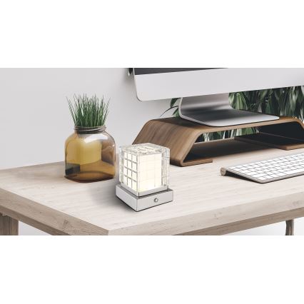 Globo - LED himmennettävä kosketuspöytävalaisin LED/2,5W/3,7V 2700K/4000K/6500K 1800 mAh USB mattakromi