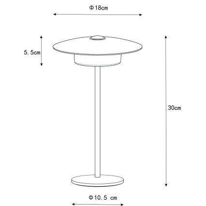 Globo - LED-ulkovalaisin ladattavalla kosketuspöytävalolla LED/3W/3,7V 1800/2700/3000K IP44 1800 mAh musta