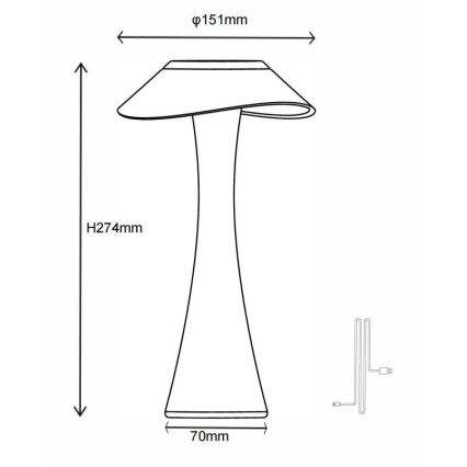 Globo - LED Himmennettävä ja ladattava pöytälamppu LED/2,5W/3,7V 1200mAh 2700K/4500K/6500K kulta