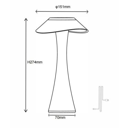 Globo - LED Himmennettävä ja ladattava pöytälamppu LED/2,5W/3,7V 1200mAh 2700K/4500K/6500K valkoinen