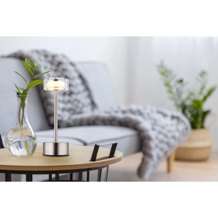 Globo - LED Himmennettävä ladattava kosketuspöytävalaisin LED/2,5W/3,7V 2700/4000/6500K 1800mAh mattakromi