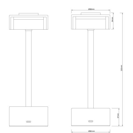 Globo - LED Himmennettävä ladattava kosketuspöytävalaisin LED/2,5W/3,7V 2700/4000/6500K 1800mAh mattakromi