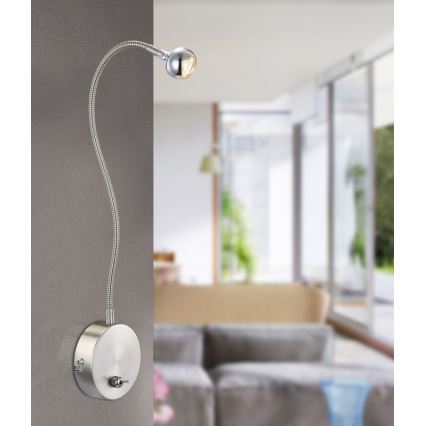 Globo - LED-joustava lukuvalo LED/3W/230V kiiltävä kromi