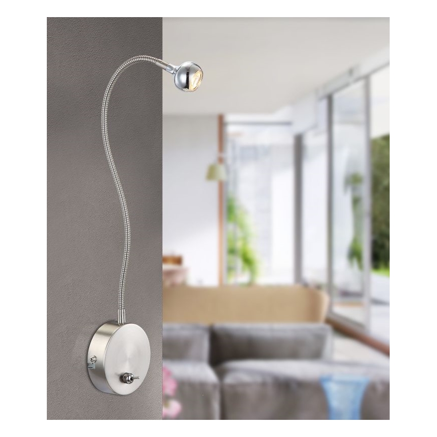 Globo - LED-joustava lukuvalo LED/3W/230V kiiltävä kromi